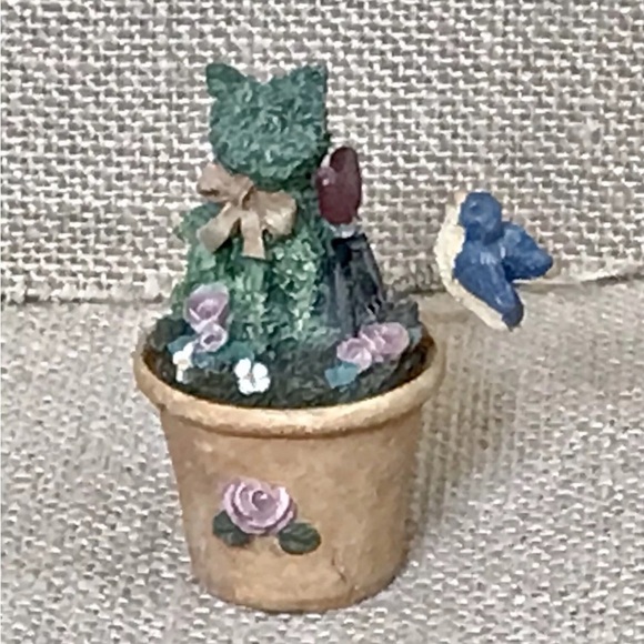 Other - Cat Topiary with Bobble Bluebird Flower Pot Figurine Whimsical Fun Goblin Core